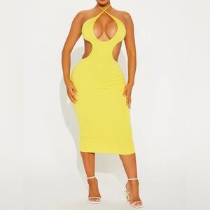 Fashion Nova Yellow Cut-Out Midi Dress - Size M (NWT)